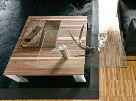 Wood Coffee Table With Swing-out Glass Top