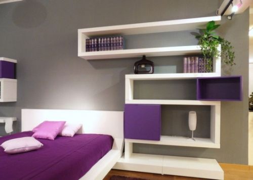 White bedroom furniture with violet elements
