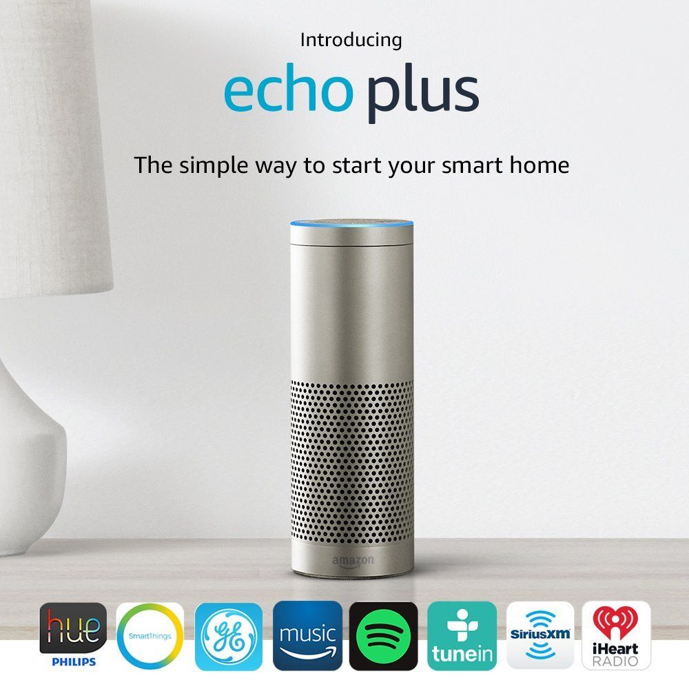 Echo Plus with built in Hub – Silver Philips Hue Bulb included